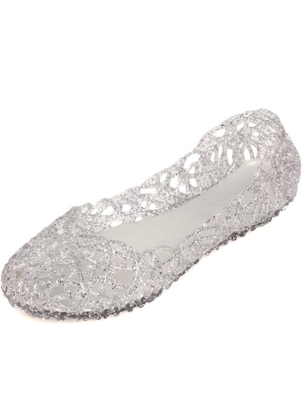 Women's Silver Breathable Flat Jelly Shoes Slip On Hollow Out Loafers Sandals